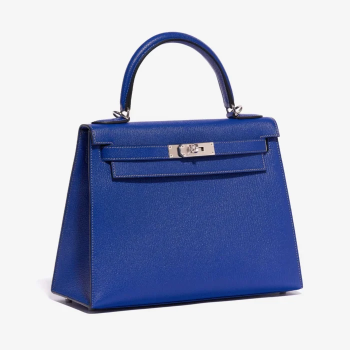 Mirror Quality Hermès Replicas HSS Kelly 28 Chèvre Mysore Blue Electrique/Gris Mouette PHW - DLF - Image 4
