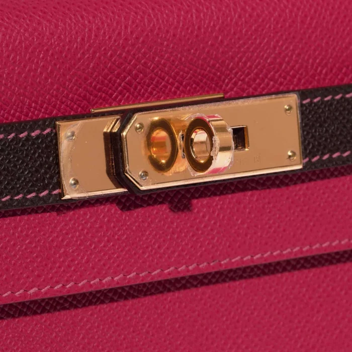 Mirror Quality Hermès Replicas HSS Kelly 28 Epsom Rose Tyrien/Chocolate GHW - DLF - Image 7