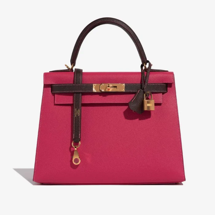 Mirror Quality Hermès Replicas HSS Kelly 28 Epsom Rose Tyrien/Chocolate GHW - DLF
