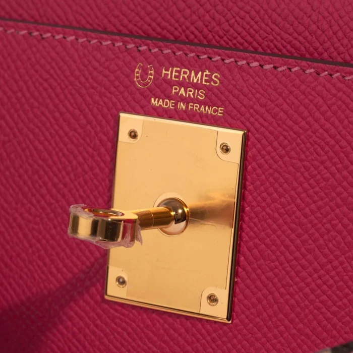 Mirror Quality Hermès Replicas HSS Kelly 28 Epsom Rose Tyrien/Chocolate GHW - DLF - Image 6