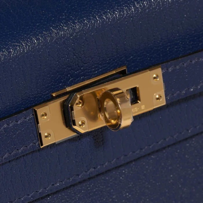 Mirror Quality Hermès Replicas Kelly 25 Chèvre Chamkila Blue Saphire GHW - DLF - Image 7