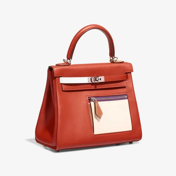 Mirror Quality Hermès Replicas Kelly 25 Colormatic Swift Cuivre/Nata/Bleu Brume/Chai/Lime PHW - DLF - Image 4