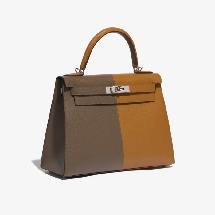 Mirror Quality Hermès Replicas Kelly 28 Epsom Etoupe/Sesame/Blue Indigo PHW - DLF - Image 4
