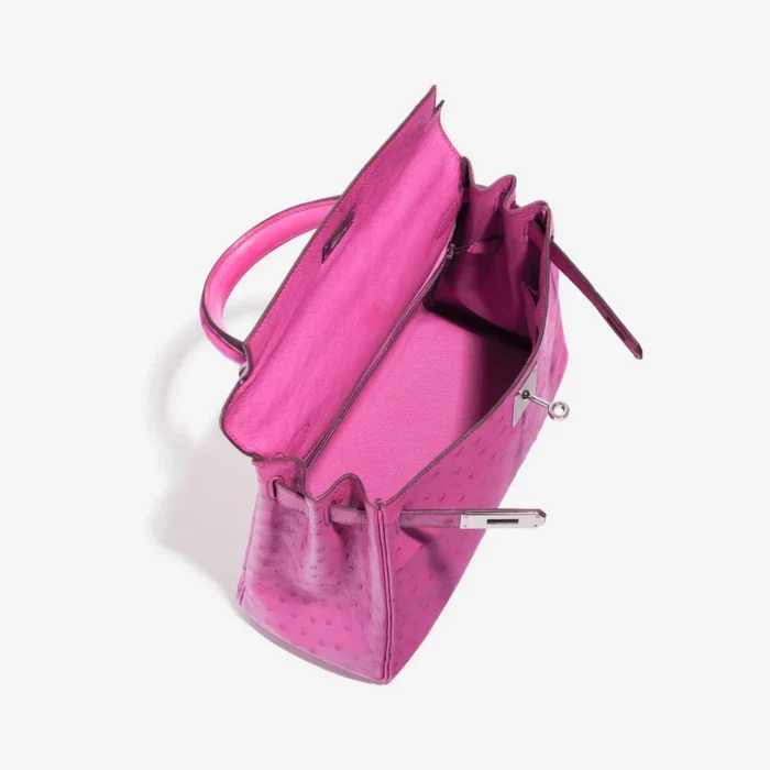 Mirror Quality Hermès Replicas Kelly 28 Ostrich Fuchsia PHW - DLF - Image 5