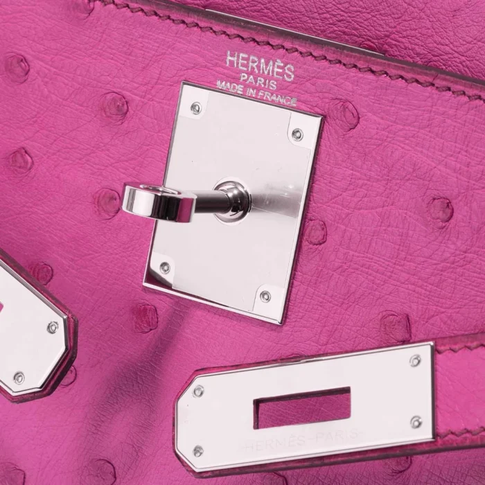 Mirror Quality Hermès Replicas Kelly 28 Ostrich Fuchsia PHW - DLF - Image 6