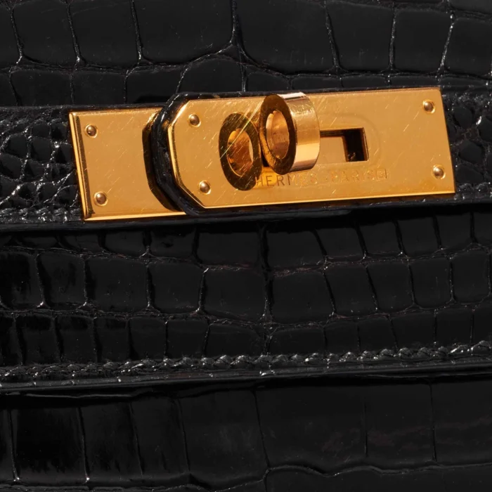 Mirror Quality Hermès Replicas Kelly 32 Porosus Crocodile Black GHW - DLF - Image 6