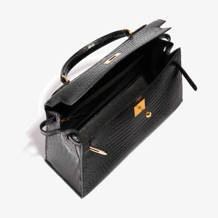 Mirror Quality Hermès Replicas Kelly 32 Porosus Crocodile Black GHW - DLF - Image 4