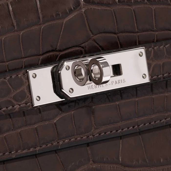 Mirror Quality Hermès Replicas Kelly 35 Porosus Crocodile Gris Elephant PHW - DLF - Image 7