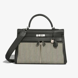 Mirror Quality Hermès Replicas Kelly Lakis 35 Swift/Canvas Grey/Blue PHW - DLF