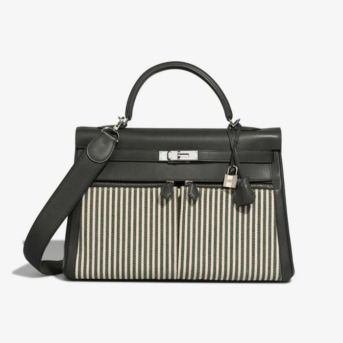 Mirror Quality Hermès Replicas Kelly Lakis 35 Swift/Canvas Grey/Blue PHW - DLF