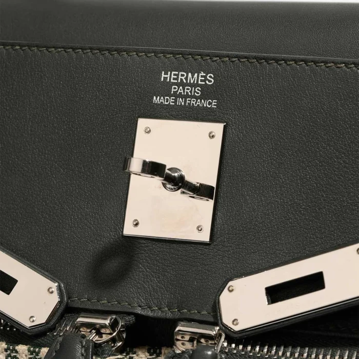Mirror Quality Hermès Replicas Kelly Lakis 35 Swift/Canvas Grey/Blue PHW - DLF - Image 6