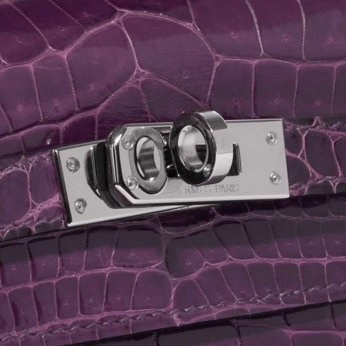 Mirror Quality Hermès Replicas Kelly Pochette Alligator Amethyst PHW - DLF - Image 7