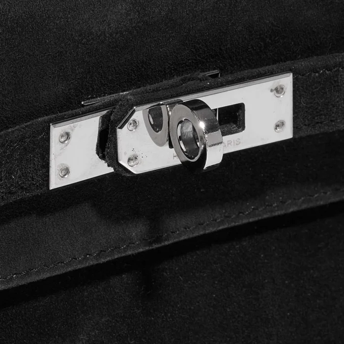 Mirror Quality Hermès Replicas Kelly Pochette Doblis Suede Black PHW - DLF - Image 6