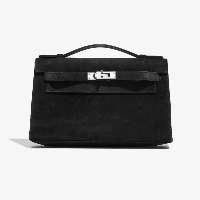 Mirror Quality Hermès Replicas Kelly Pochette Doblis Suede Black