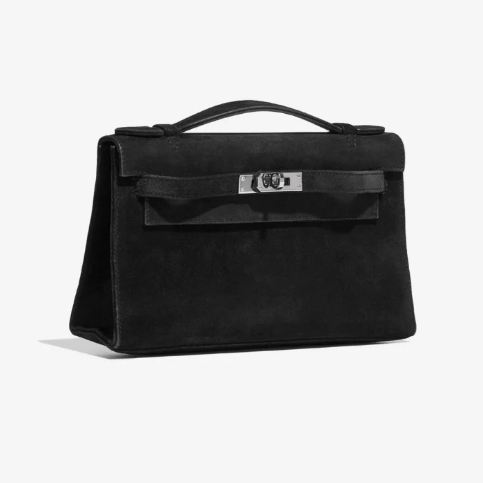 Mirror Quality Hermès Replicas Kelly Pochette Doblis Suede Black PHW - DLF - Image 4