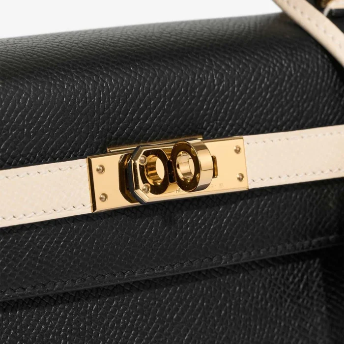 Mirror Quality Hermès Replicas Kelly Sellier 25 Epsom Black/Craie GHW - DLF - Image 7