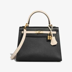 Mirror Quality Hermès Replicas Kelly Sellier 25 Epsom Black/Craie GHW - DLF