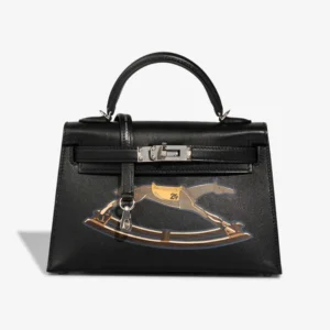 Mirror Quality Hermès Replicas Mini Kelly Cheval De Bois Tadelakt Black PHW - DLF