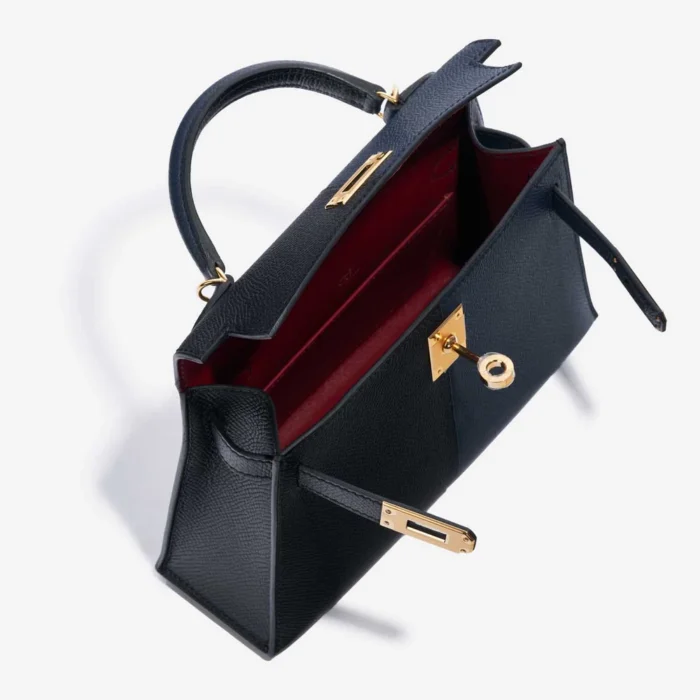 Mirror Quality Hermès Replicas Mini Kelly Epsom Blue Indigo/Black/Rouge Casaque GHW - DLF - Image 5
