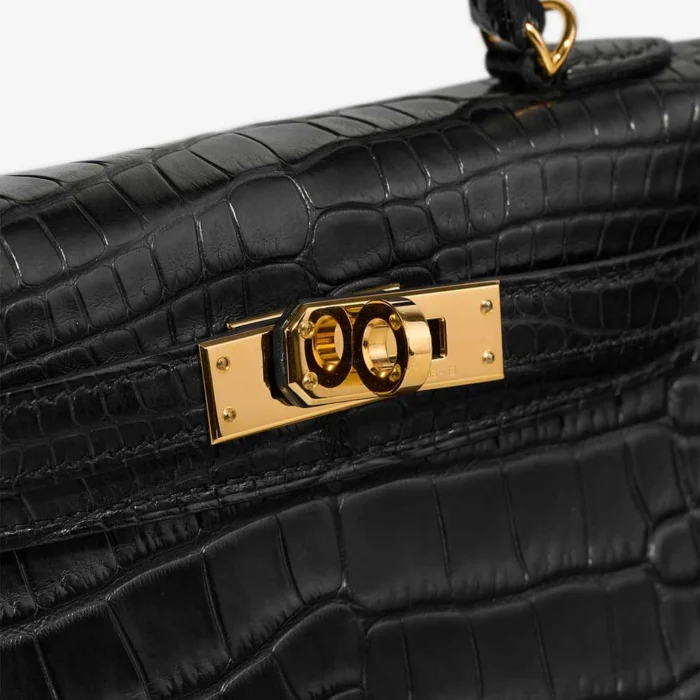 Mirror Quality Hermès Replicas Mini Kelly Matte Alligator Black GHW - DLF - Image 7