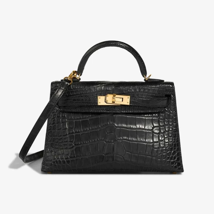 Mirror Quality Hermès Replicas Mini Kelly Matte Alligator Black GHW - DLF