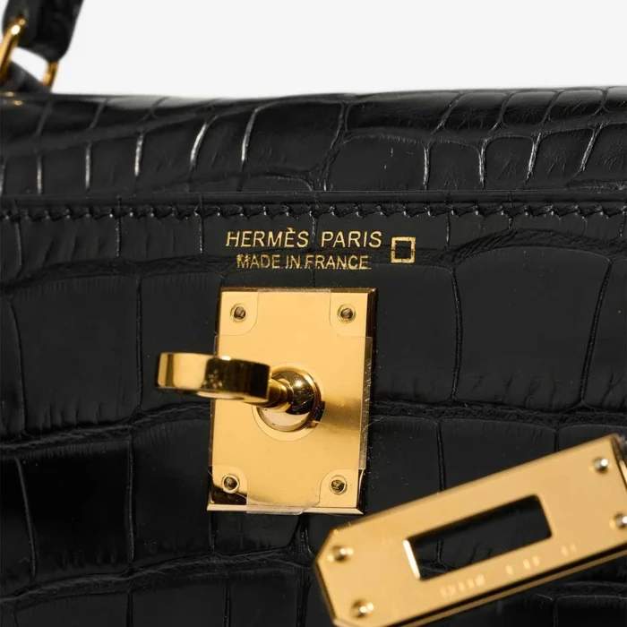 Mirror Quality Hermès Replicas Mini Kelly Matte Alligator Black GHW - DLF - Image 6