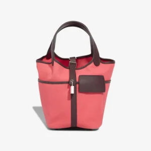 Mirror Quality Hermès Replicas Picotin Cargo 18 Toile Goeland/Swift Rose Texas/Rouge Sellier PHW - DLF
