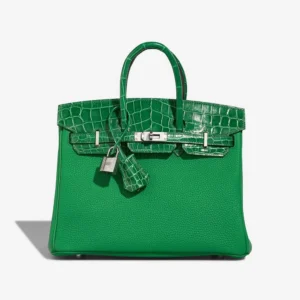 Premium Hermès Replica Birkin 25 Niloticus Crocodile/Togo Bambou/Vert Cactus PHW - Direct Luxury Fashion