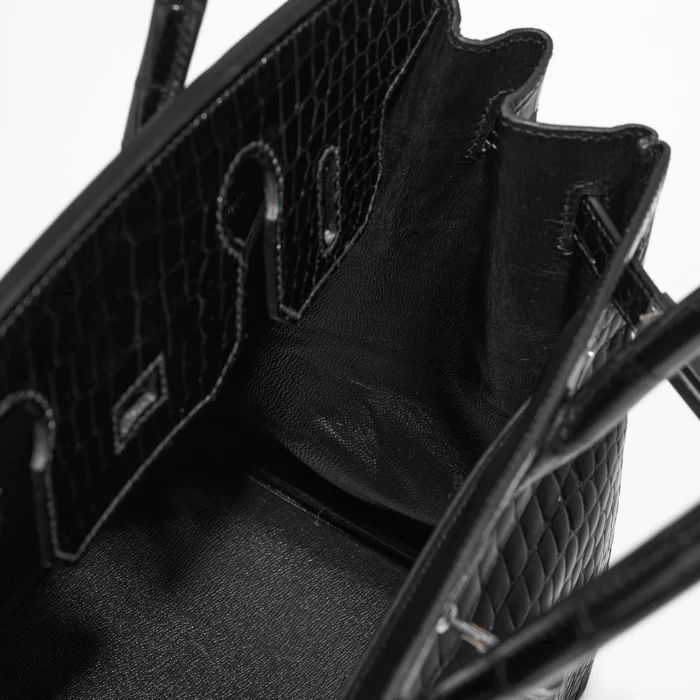 Premium Hermès Replica Birkin 30 Porosus Crocodile Black WGDHW - Direct Luxury Fashion - Image 5