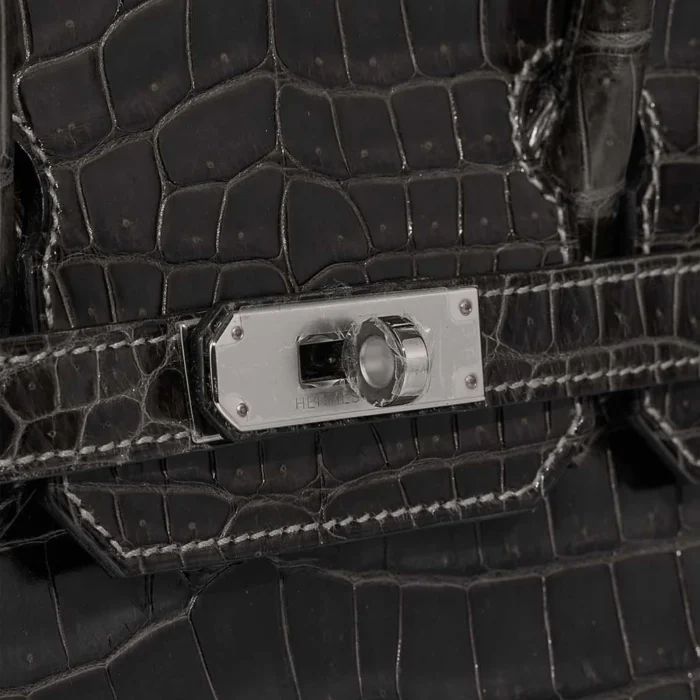 Premium Hermès Replica Birkin 30 Porosus Crocodile Graphite PHW - Direct Luxury Fashion - Image 6