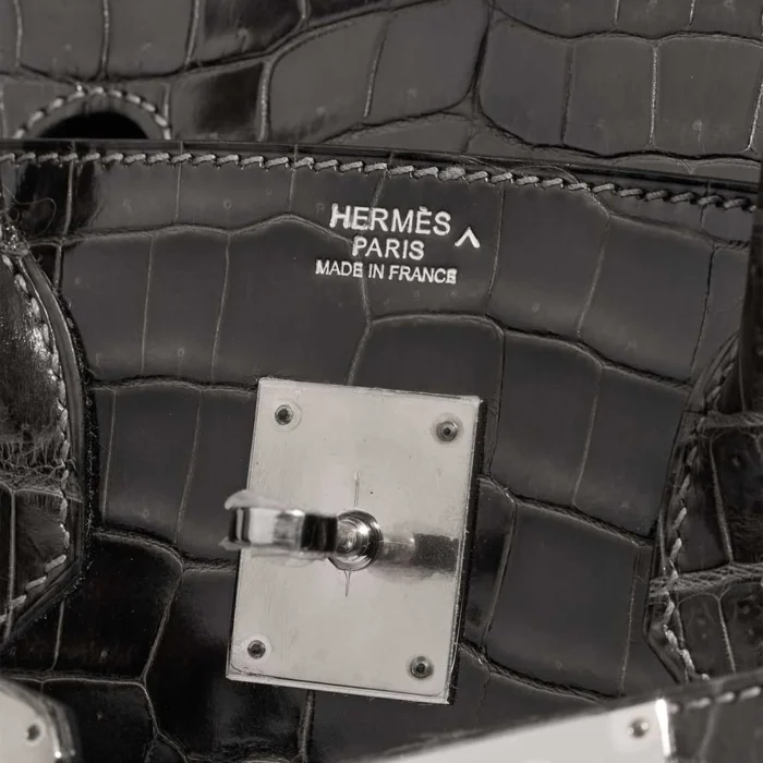 Premium Hermès Replica Birkin 30 Porosus Crocodile Graphite PHW - Direct Luxury Fashion - Image 5