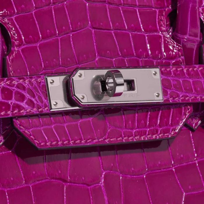 Premium Hermès Replica Birkin 30 Porosus Crocodile Rose Pourpre PHW - Direct Luxury Fashion - Image 7