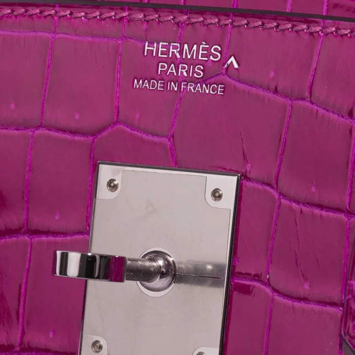 Premium Hermès Replica Birkin 30 Porosus Crocodile Rose Pourpre PHW - Direct Luxury Fashion - Image 6