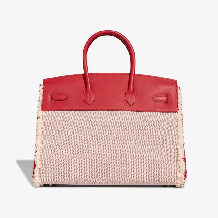 Premium Hermès Replica Birkin 35 Fray Swift/Toile H Rouge de Coeur/Ecru PHW - Direct Luxury Fashion - Image 2