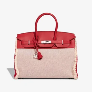 Premium Hermès Replica Birkin 35 Fray Swift/Toile H Rouge de Coeur/Ecru PHW - Direct Luxury Fashion