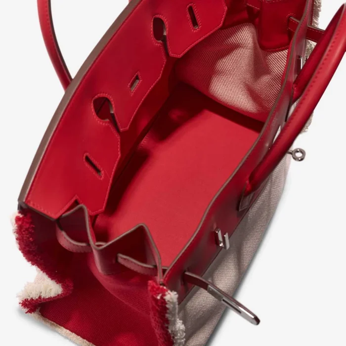 Premium Hermès Replica Birkin 35 Fray Swift/Toile H Rouge de Coeur/Ecru PHW - Direct Luxury Fashion - Image 5