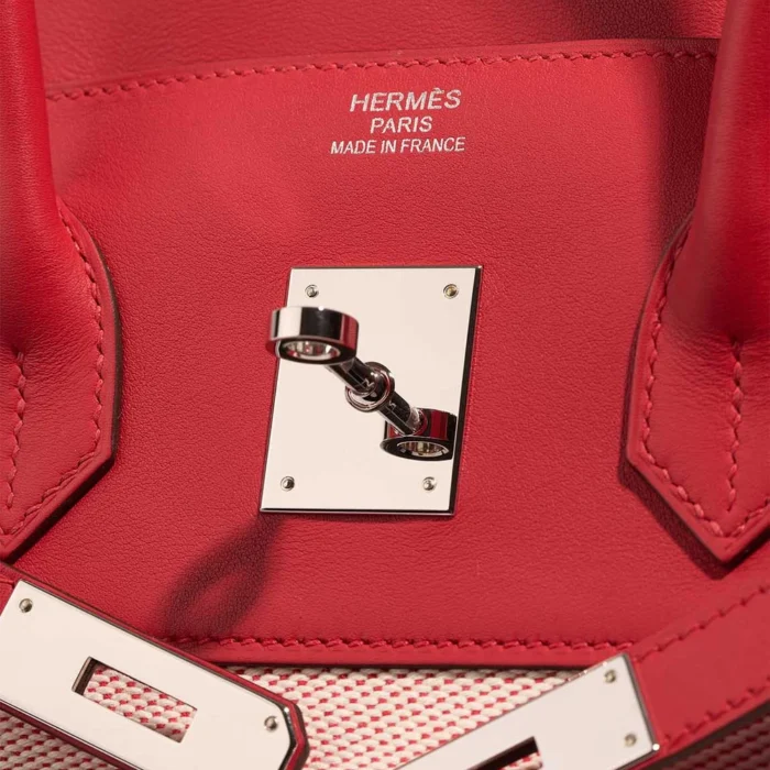 Premium Hermès Replica Birkin 35 Fray Swift/Toile H Rouge de Coeur/Ecru PHW - Direct Luxury Fashion - Image 6