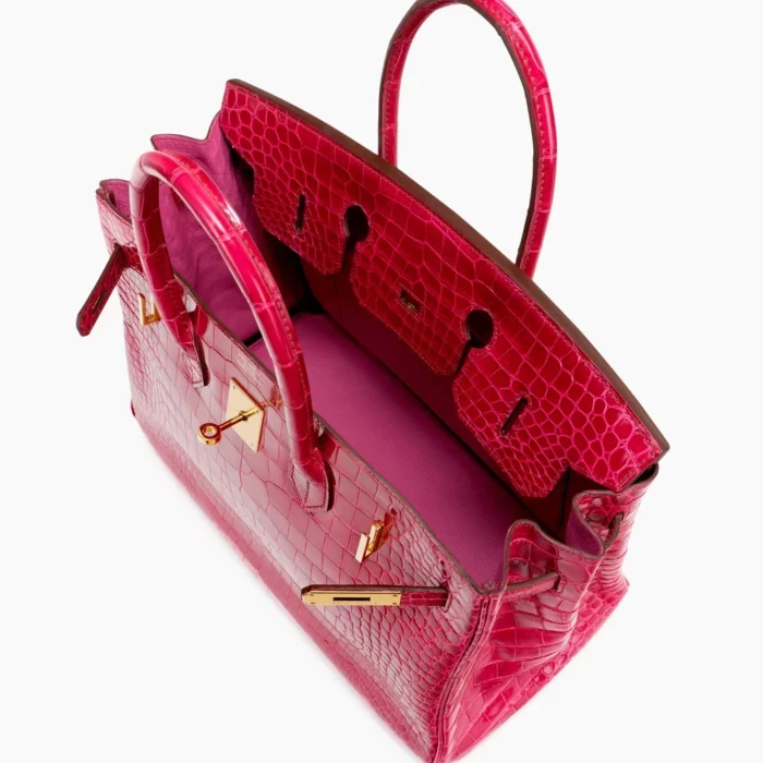 Premium Hermès Replica Birkin 35 Porosus Crocodile Rose Tyrien GHW - Direct Luxury Fashion - Image 4