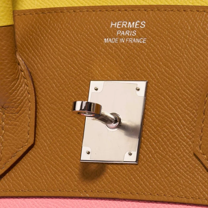 Premium Hermès Replica Birkin 35 Sunrise Rainbow Epsom Lime/Rose Confetti/Sesame/Terre Battue PHW - Direct Luxury Fashion - Image 6
