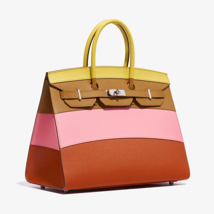 Premium Hermès Replica Birkin 35 Sunrise Rainbow Epsom Lime/Rose Confetti/Sesame/Terre Battue PHW - Direct Luxury Fashion - Image 4