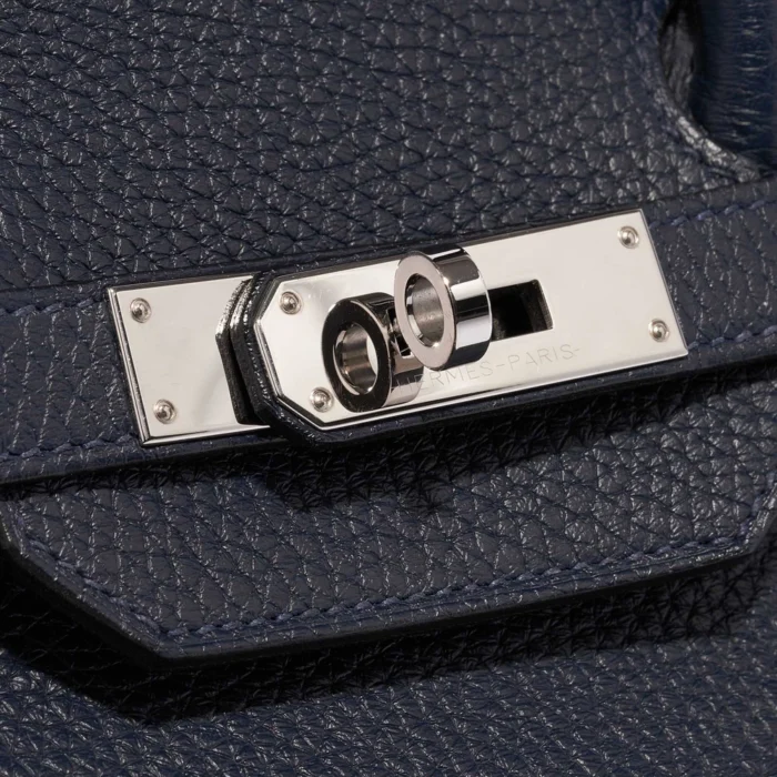 Premium Hermès Replica Birkin 35 Verso Clemence Blue Nuit/Magnolia PHW - Direct Luxury Fashion - Image 7