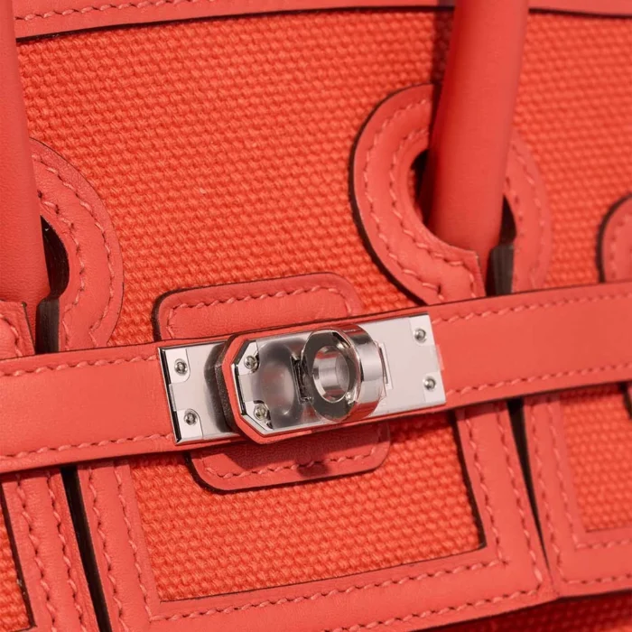 Premium Hermès Replica Birkin Cargo 25 Toile Goeland/Swift Orange Field PHW - Direct Luxury Fashion - Image 7