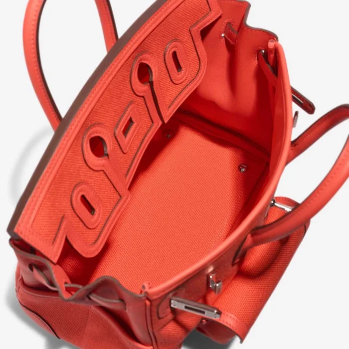 Premium Hermès Replica Birkin Cargo 25 Toile Goeland/Swift Orange Field PHW - Direct Luxury Fashion - Image 5