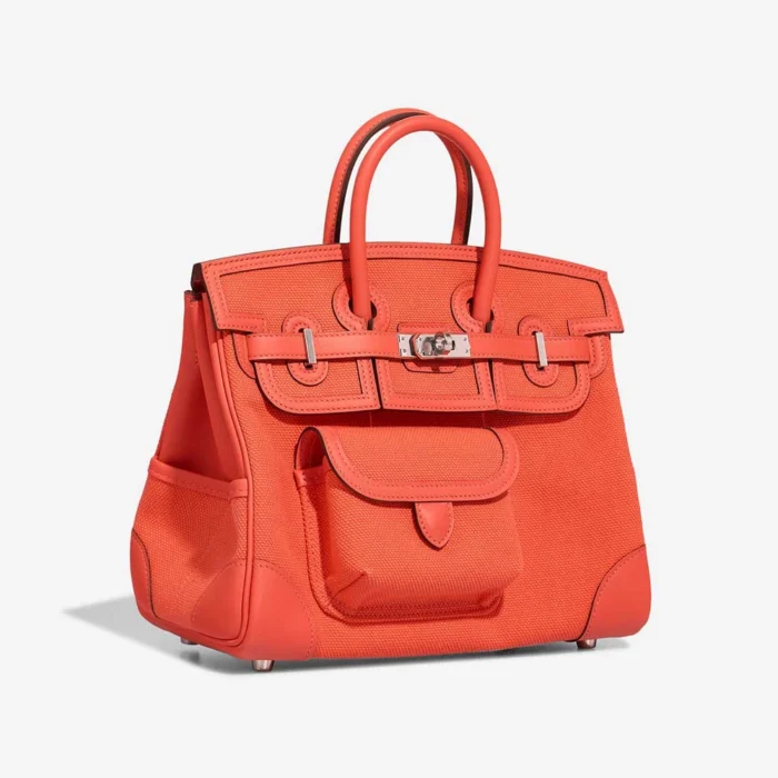 Premium Hermès Replica Birkin Cargo 25 Toile Goeland/Swift Orange Field PHW - Direct Luxury Fashion - Image 4