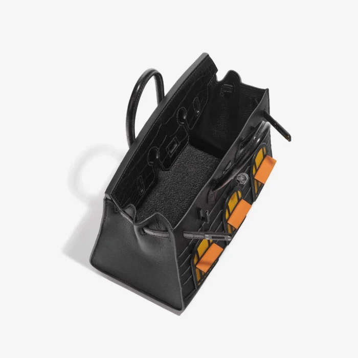 Premium Hermès Replica Birkin Faubourg 20 Midnight Matte Alligator/Veau madame/Chevre Mysore/Veau Monsieur/Black/Jaune Ambre/Orange H RHW - Direct Luxury Fashion - Image 5