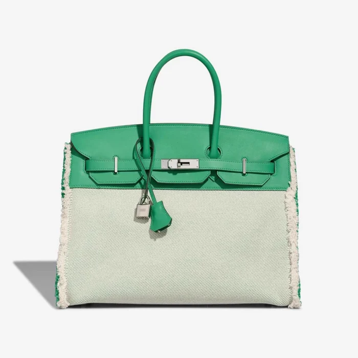 Premium Hermès Replica Birkin Fray 35 Swift/Toile Vert Menthe PHW - Direct Luxury Fashion