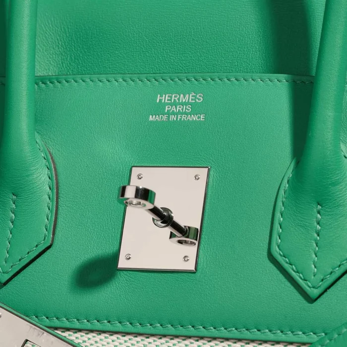 Premium Hermès Replica Birkin Fray 35 Swift/Toile Vert Menthe PHW - Direct Luxury Fashion - Image 6