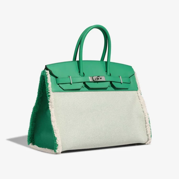 Premium Hermès Replica Birkin Fray 35 Swift/Toile Vert Menthe PHW - Direct Luxury Fashion - Image 4