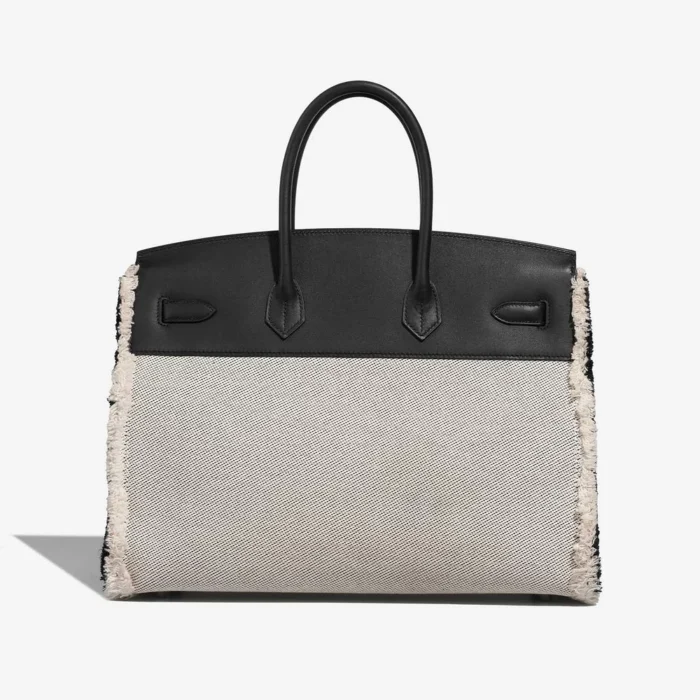 Premium Hermès Replica Birkin Fray 35 Swift/Toile Black/Ecru PHW - Direct Luxury Fashion - Image 2