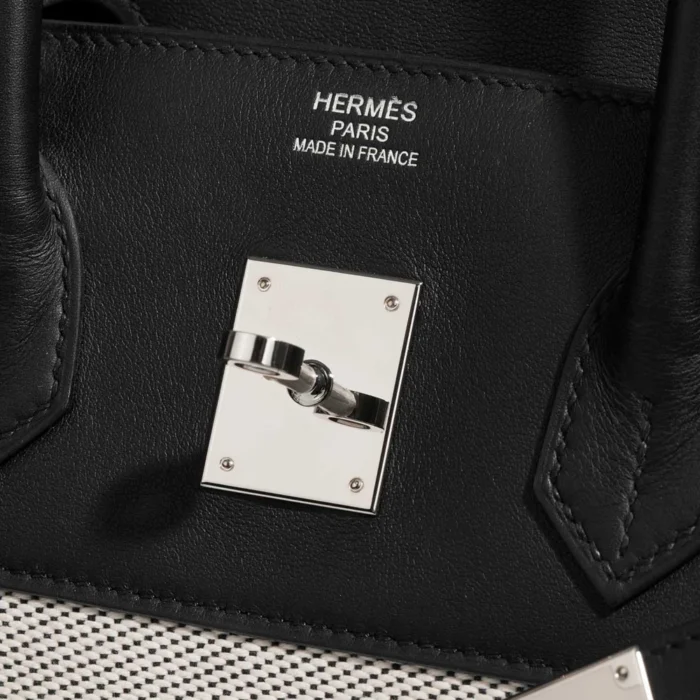Premium Hermès Replica Birkin Fray 35 Swift/Toile Black/Ecru PHW - Direct Luxury Fashion - Image 5